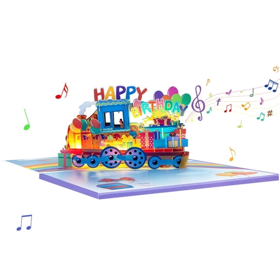Zorvai 3D Rainbow Train Birthday Greeting Card Handmade Surprise Card for Women Kids
