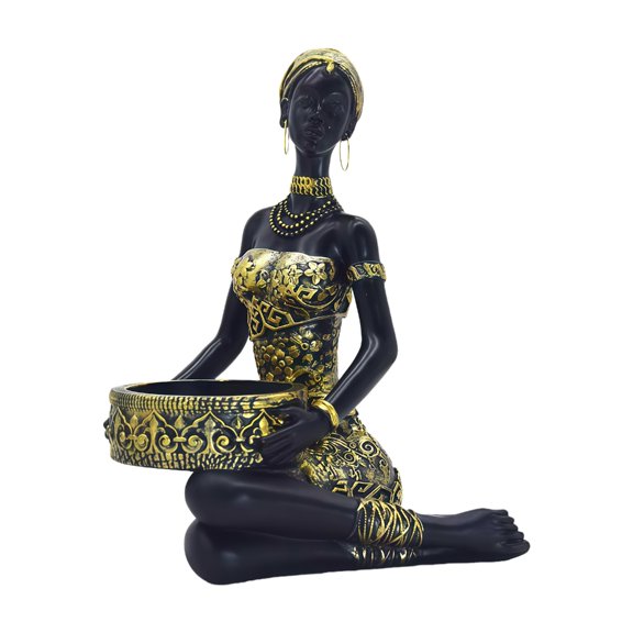 Zorvai African Women Sculptures Exotic Tribal Lady Figurines Statue with Storage Tray