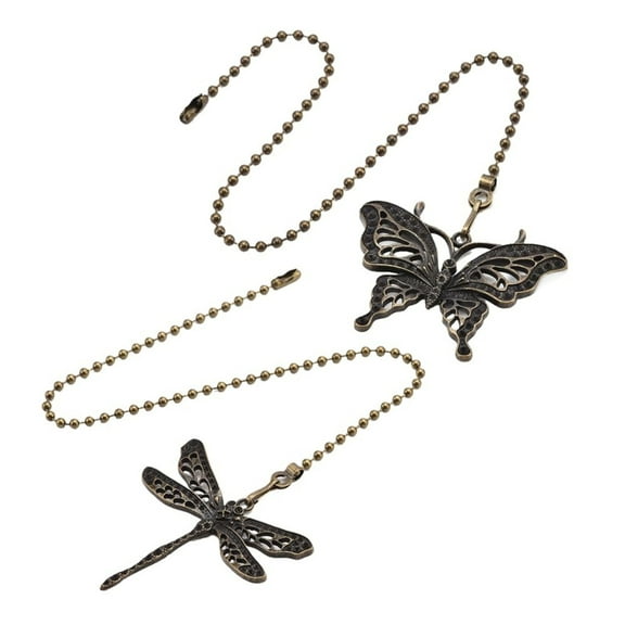 Zorvai Decorative Ceiling Fan Pull Chains Set Of 2 With Dragonflies andButterf1yOrnaments Accessory for Lighting Fixtures