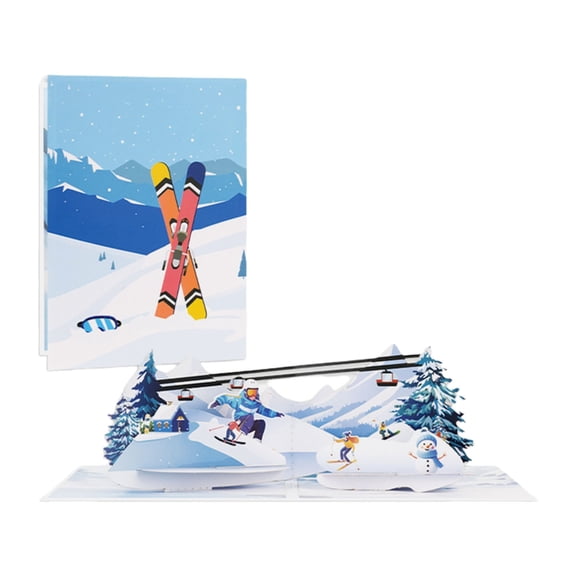 Zorvai Detailed 3D Ski Slope Paper Carving Greeting Card Handcrafted Seasonal Home Display Piece