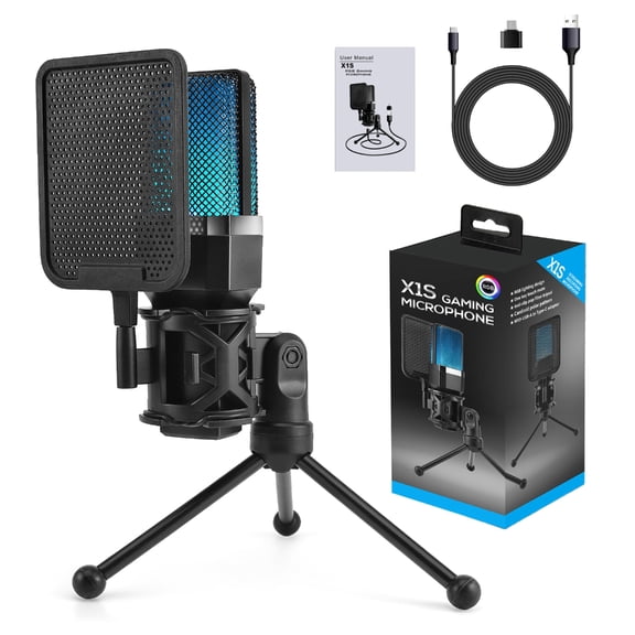Zorvai Easy to Use Desktop Microphone with Colorful Effects & Noise Canceling Space Saving Microphone Stand set for Vloggers