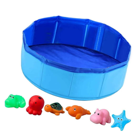 Zorvai Foldable Pet Bathing Pool NonSlip Base Includes 6 Chew Toy Portable For Dog Cats