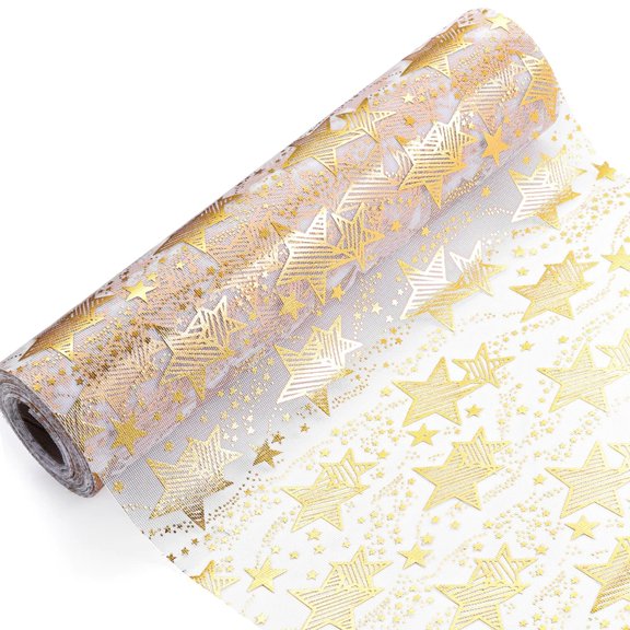 Zorvai Gold Hot Stamping Star Table Runner Festival Glittering Tablecloth for Kitchen