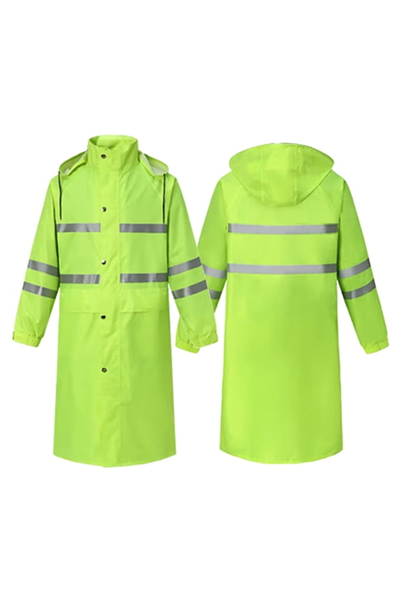 Long Length Waterproof Fluorescent Work Coat High Visibility Workwears Safety Concealed Hood Flashing Hooded Rain Jacket
