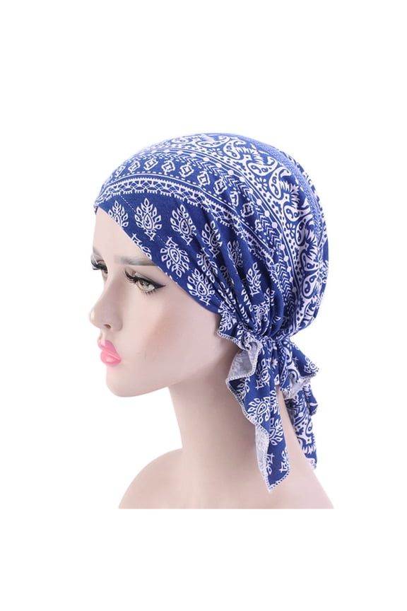 Print Elastic Chemo Head Cover Muslims Hijab Hat Cultural Event Styling Accessory