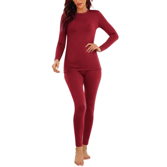 Zorvir Women's Thermal Underwear Set Long Sleeve Crew Neck Johns Tops Bottom Soft Warm Base Layer Underwear Set(3X-Large,Red)