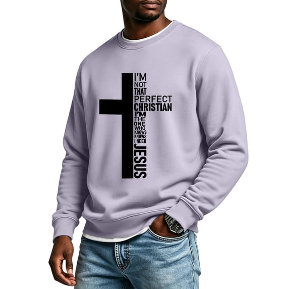Zorvxlyn Christian Cross Graphic Sweatshirt Men Oversized Long Sleeve Crewneck Sweatshirt Men Y2k Vintage Trendy Mens Pullover Shirts