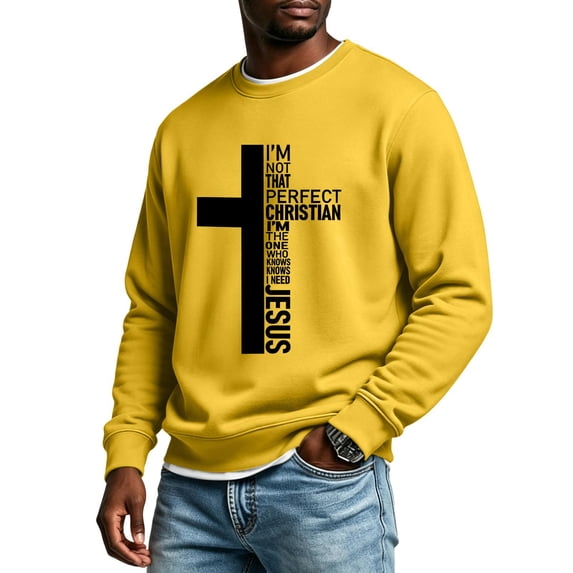 Zorvxlyn Christian Cross Graphic Sweatshirt Men Oversized Long Sleeve Mens Crew Necks Sweatshirts Y2k Vintage Trendy Lightweight Pullover Men