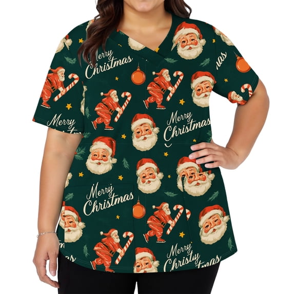 Zorvxlyn Christmas Scrub Tops for Women Stretchy Nurses Working Uniforms with Pocket Xmas S-5XL Plus Size Snowman Graphic Womens Scrub Tops