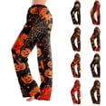 thumbnail image 1 of Zorvxlyn Ghost Pumpkin Spider Web Graphic Women Pajama Pants Wide Leg Pj Bottoms Women Halloween Print Women Lounge Pants, 1 of 10