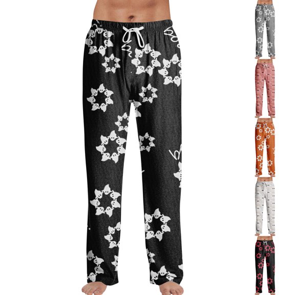 Zorvxlyn Halloween Men's Cotton Pajama Pants Ghost Pumpkin Spider Web Graphic Mens Pajamas Pants Drawstring Elastic Waist Men's Lounge Pants