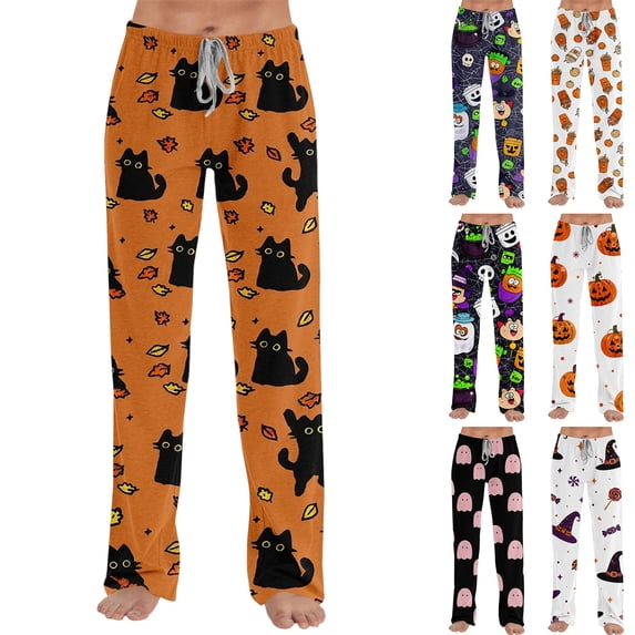 Zorvxlyn Halloween Pajamas Pants for Women Boo Ghost Pumpkin Graphic Womens Pj Bottoms Drawstring Elastic Waist Comfy Lounge Pants Women