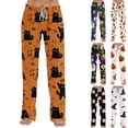 thumbnail image 1 of Zorvxlyn Halloween Womens Pajamas Pants Ghost Pumpkin Bat Print Women Pajama Bottoms Drawstring Elastic Waist Lounge Pants Womens, 1 of 6
