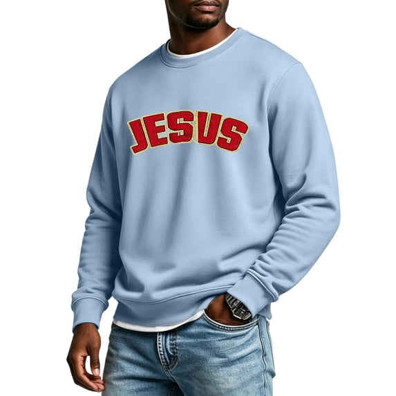 Zorvxlyn Jesus Letter Graphic Men's Sweatshirts Oversized Long Sleeve Crew Neck Sweatshirt for Mens Y2k Vintage Trendy Pullover Sweaters for Men