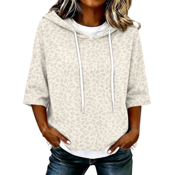 Zorvxlyn Leopard Print Hoodie Women Loose Batwing 3/4 Sleeve Drawstring Oversized Graphic Sweatshirts for Women Fall Winter Drop Shoulder Y2k Vintage Trendy Women's Pullover Sweaters