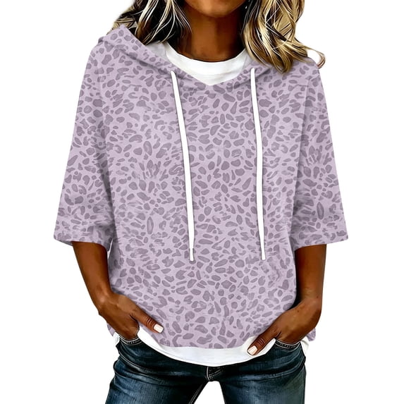 Zorvxlyn Leopard Print Hoodie Women Loose Batwing 3/4 Sleeve Drawstring Oversized Graphic Sweatshirts for Women Fall Winter Drop Shoulder Y2k Vintage Trendy Pullover Sweaters for Women
