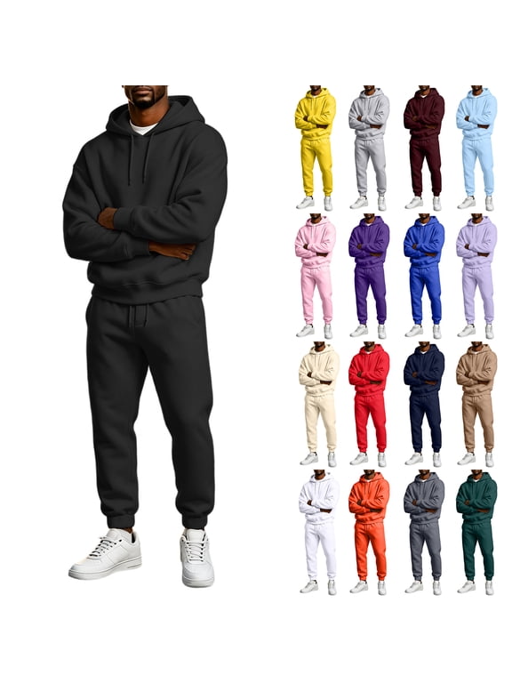 Men's Tracksuits 2 Pieces Set Fleece Sweat Hoodie Joggers Athletic Pants Set Fall Winter Fuzzy Tracksuit Outfits Jogging Suit Hooded Set Light Purple XXL