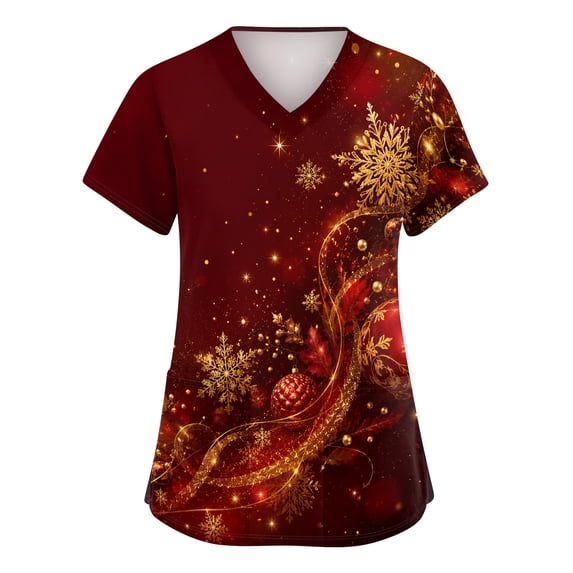 Zorvxlyn Womens Christmas Scrubs Plus Size Stretchy Santa Claus Pattern Women Nurse Uniform V Neck Short Sleeve Xmas Scrub Tops for Women Fitted with Pocket