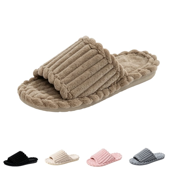 Zorvxlyn Womens Fuzzy Slippers Indoor Striped Slip on Comfy Winter Warm Plush Fuzzy Slippers for Women Cozy Home Bedroom Soft Slippers for Women