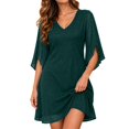 thumbnail image 1 of Zorvyno Women Solid Color Mini Cocktail Dress V-Neck Ruffle Half Sleeve Casual Party Dress for Wedding Guests, 1 of 8