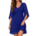 thumbnail image 1 of Zorvyno Women Solid Color Mini Cocktail Dress V-Neck Ruffle Half Sleeve Casual Party Dress for Wedding Guests, 1 of 8