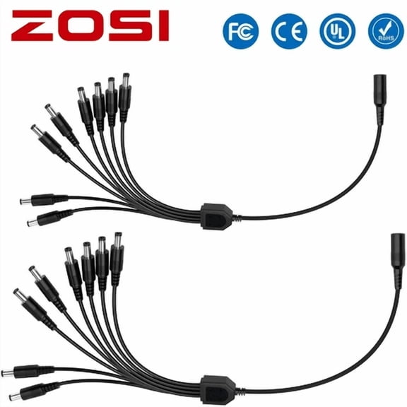 Zosi Adapter For Cctv 2Pcs Dc 1 Female To 8 Male Output Power Splitter Cable Y