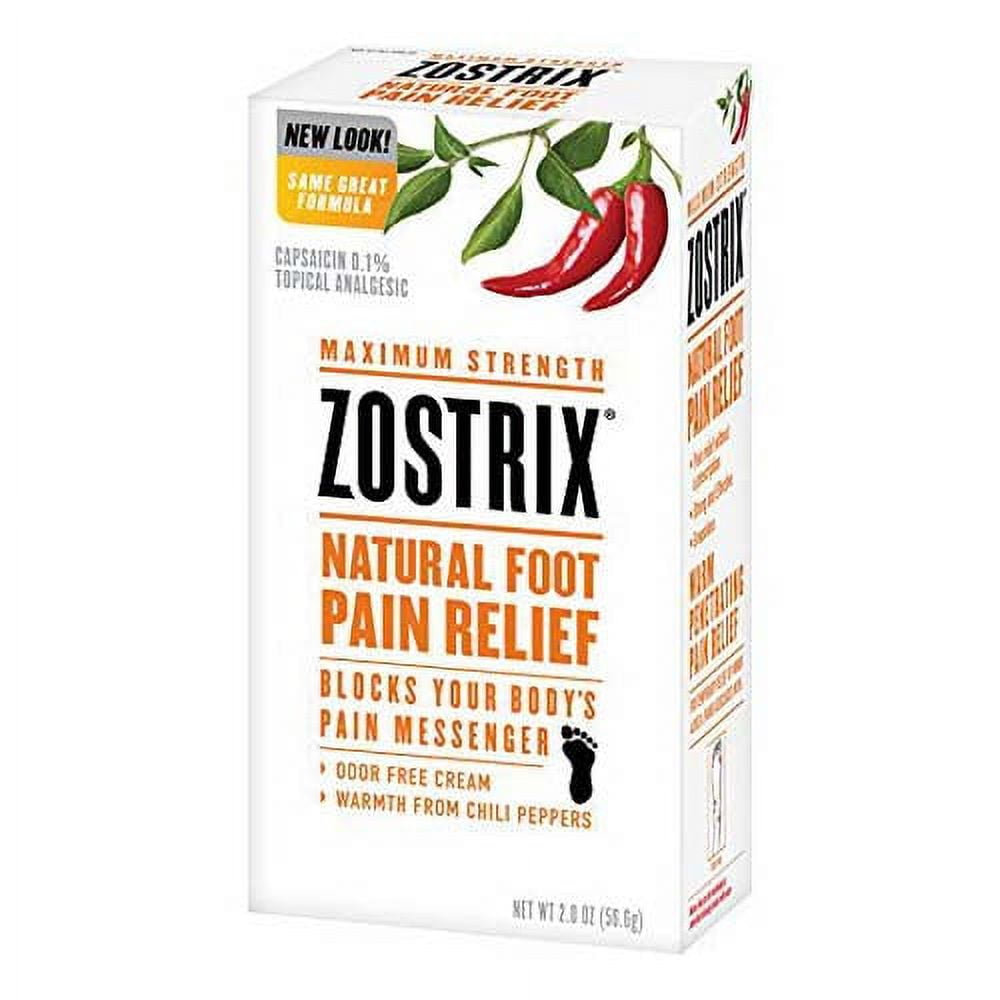 Zostrix Maximum Strength Natural Foot Pain Relief Cream, 2 Oz, 2 Pack