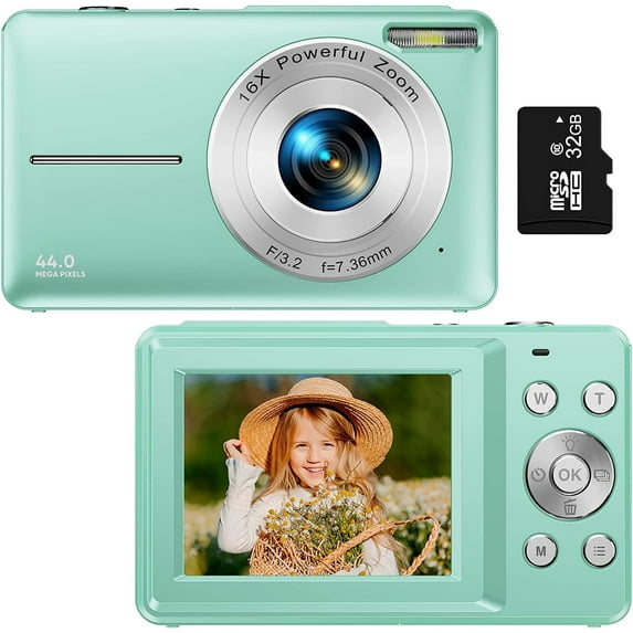 Zostuic 16 X Zoom 44 MP Compact Digital Camera with 32GB Card, Green