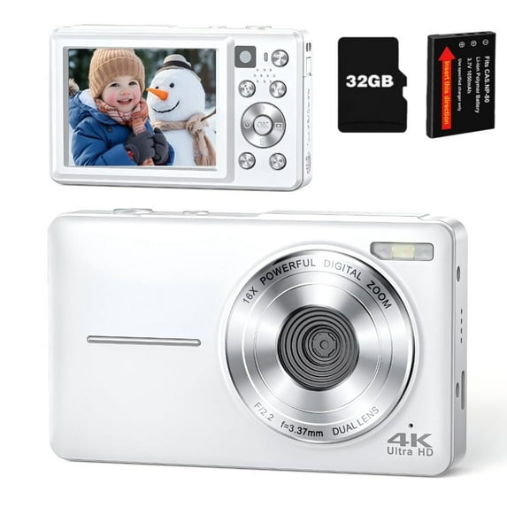 Zostuic 4K Digital Camera, 64MP Autofocus Vlogging Camera with Dual Lens, LED Flash, 16X Zoom, 2.8" IPS Screen, 256GB Expandable, Compact Point & Shoot for Boys Girls Seniors