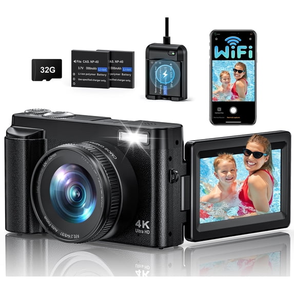 Zostuic 48MP 4K Digital Camera with 3'' Flip Screen & 16X Zoom - Autofocus Vlogging Camera, Includes 32GB SD Card & 2 Batteries (Black)