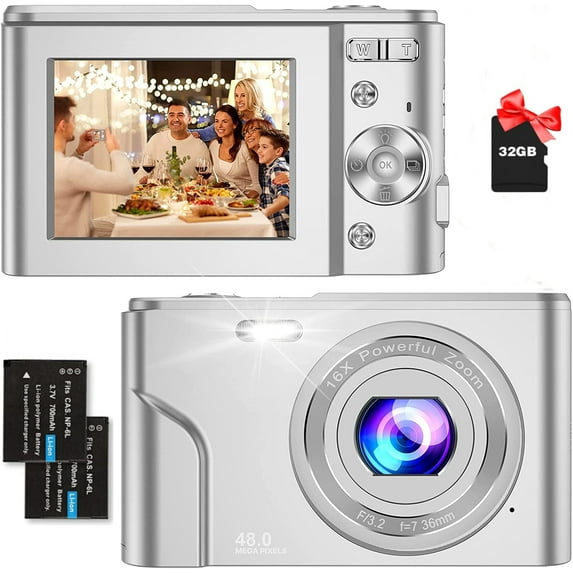 Zostuic Kids Digital Camera, FHD 1080P 48MP 16X Digital Zoom, Compact Mini Camera (Silver)