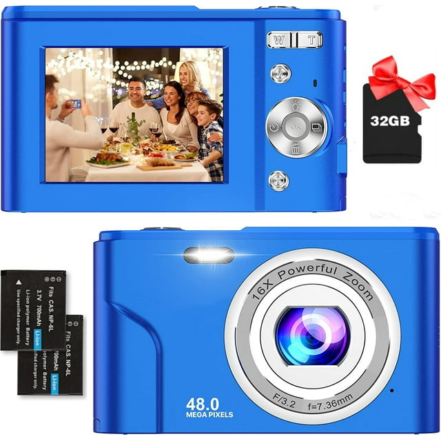 Zostuic Kids Mini Digital Camera, FHD 1080P 48MP, 16X Zoom, 32GB SD