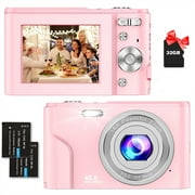 Zostuic Kids Digital Camera, FHD 1080P 48MP 16X Digital Zoom, Compact Mini Camera with 32GB SD Card Pink