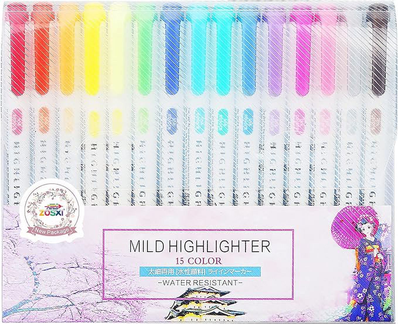 Zosxi Highlighters Double Ended Mild 18 color Highlighters Fluorescent