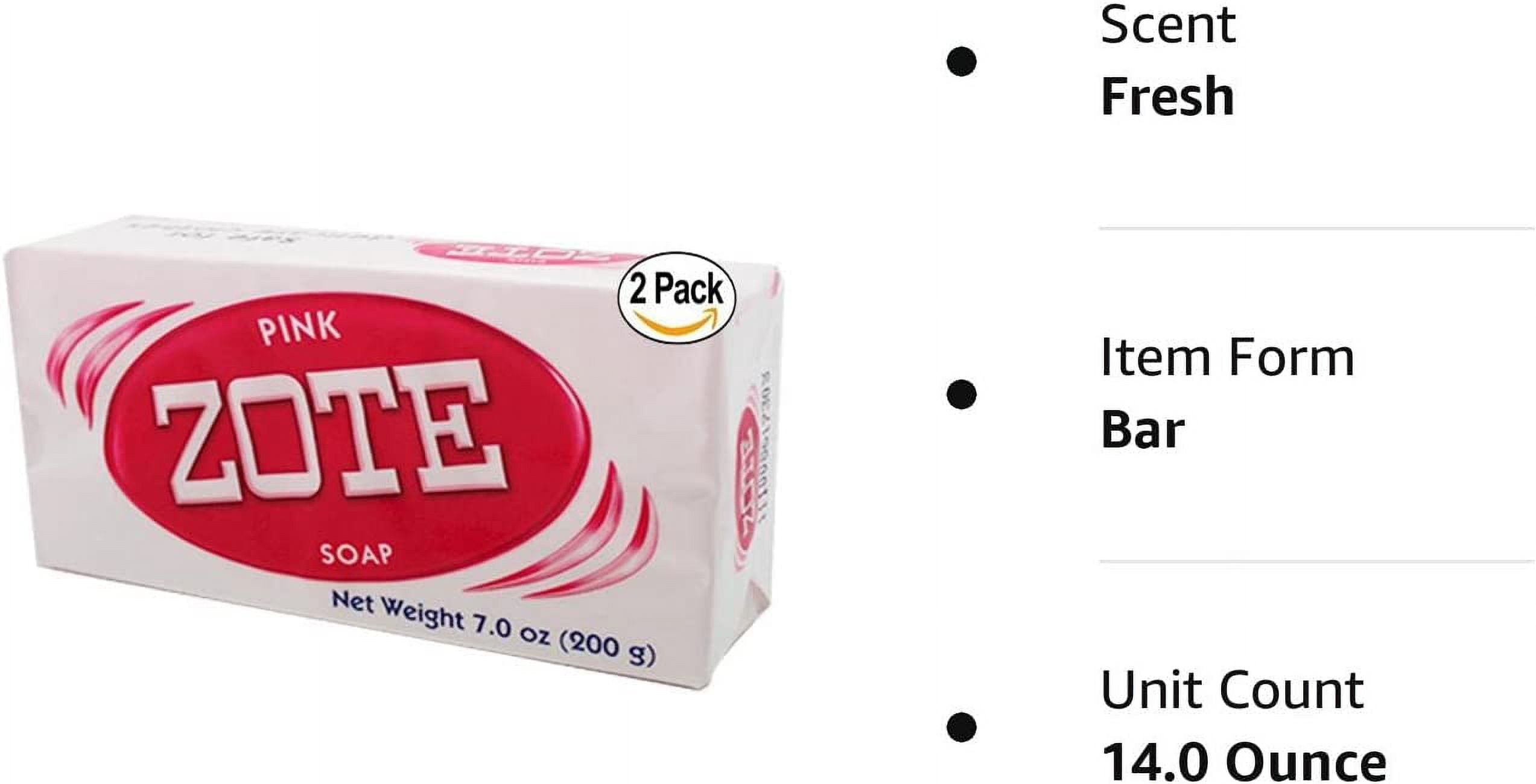 Zote Laundry Soap Bar Pink 7oz 2Pack Fresh 7 Ounce (Pack of 2