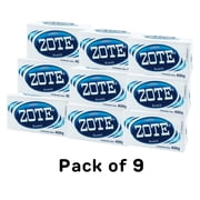 Zote WHITE Laundry Bar Soap, with Even MORE Whitening Power & Satin Remover Pack of 9