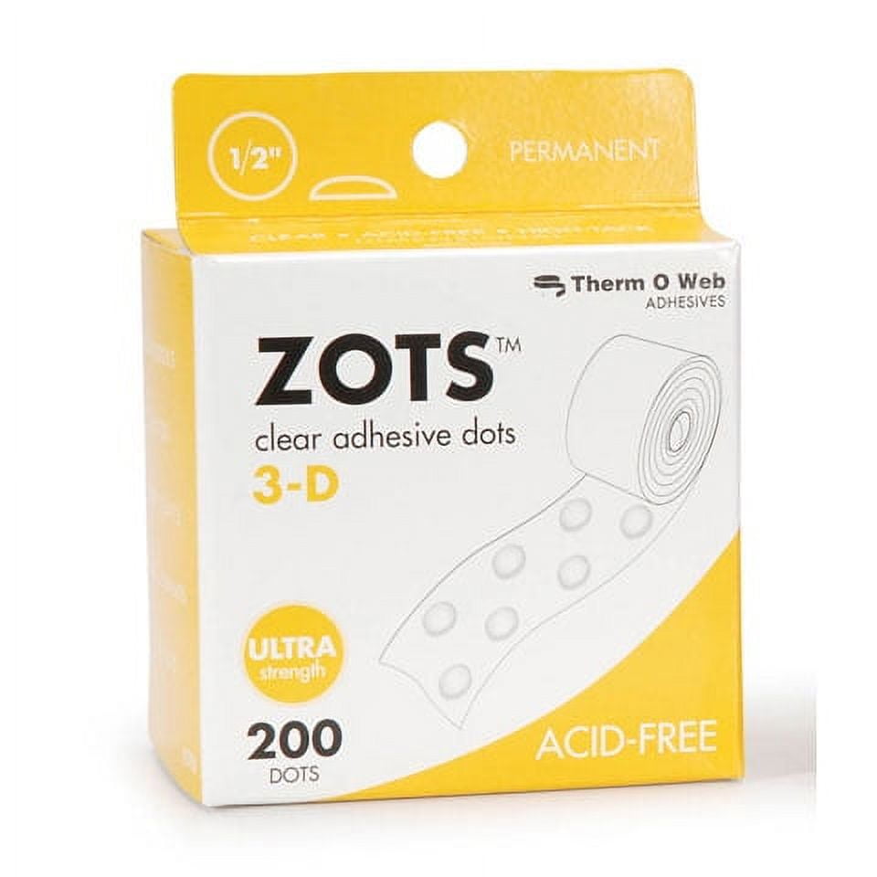 Zots Clear Adhesive Dots 3D 1/2x1/8 Thick 200/Pkg