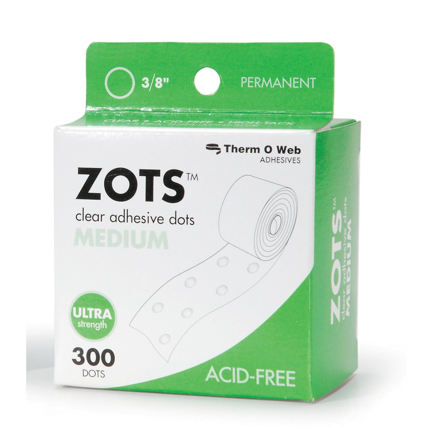 Zots Adhesive Dots Medium .375In Diam .015In Thick 300Ct Rol