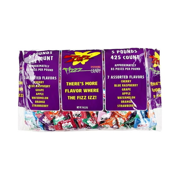Zots Fizz Power Candy Assorted, 425 Count, 5 lb