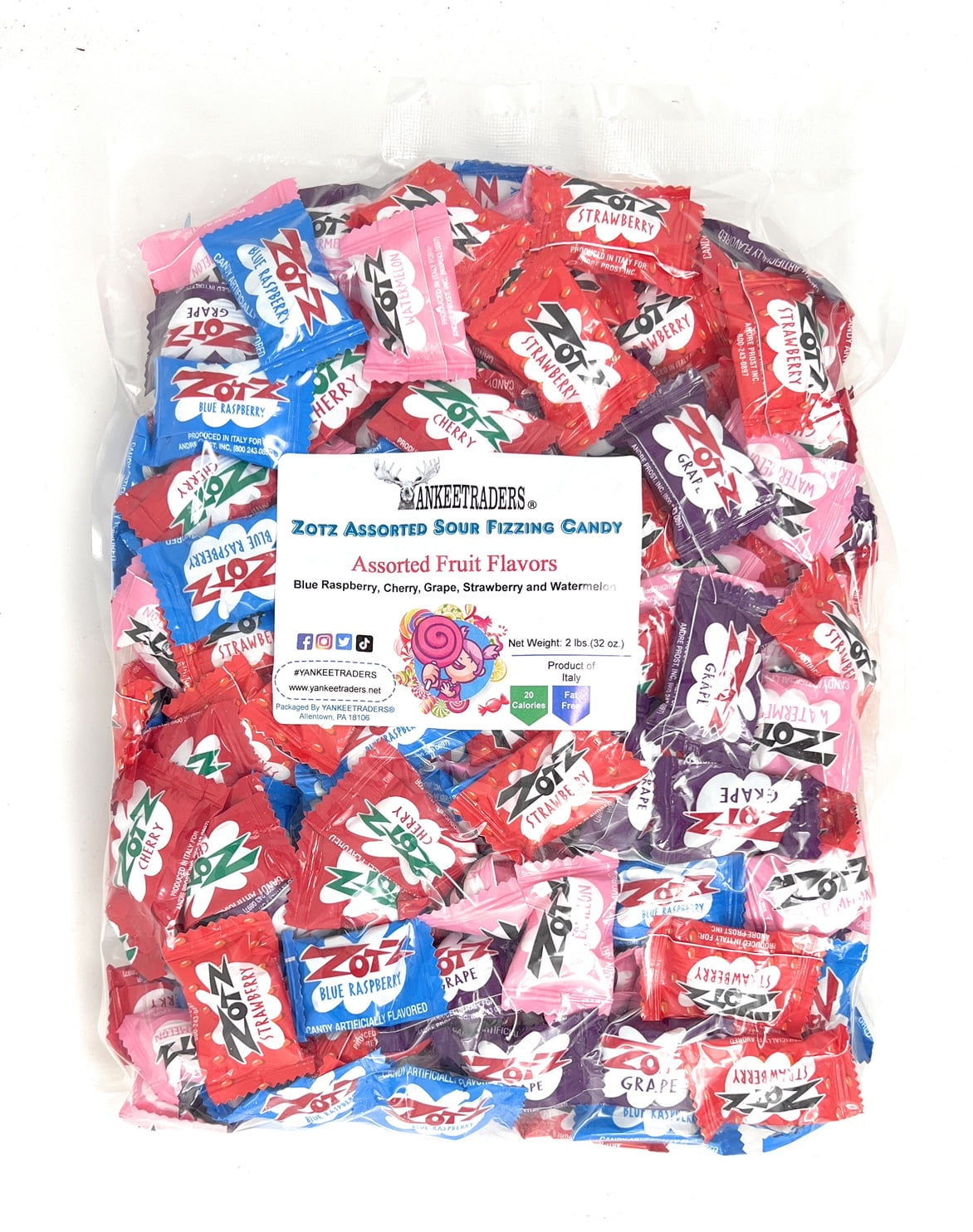 Zotz Assorted Sour Fizzing Candies 4 Pounds (Two, 2 LB Bags