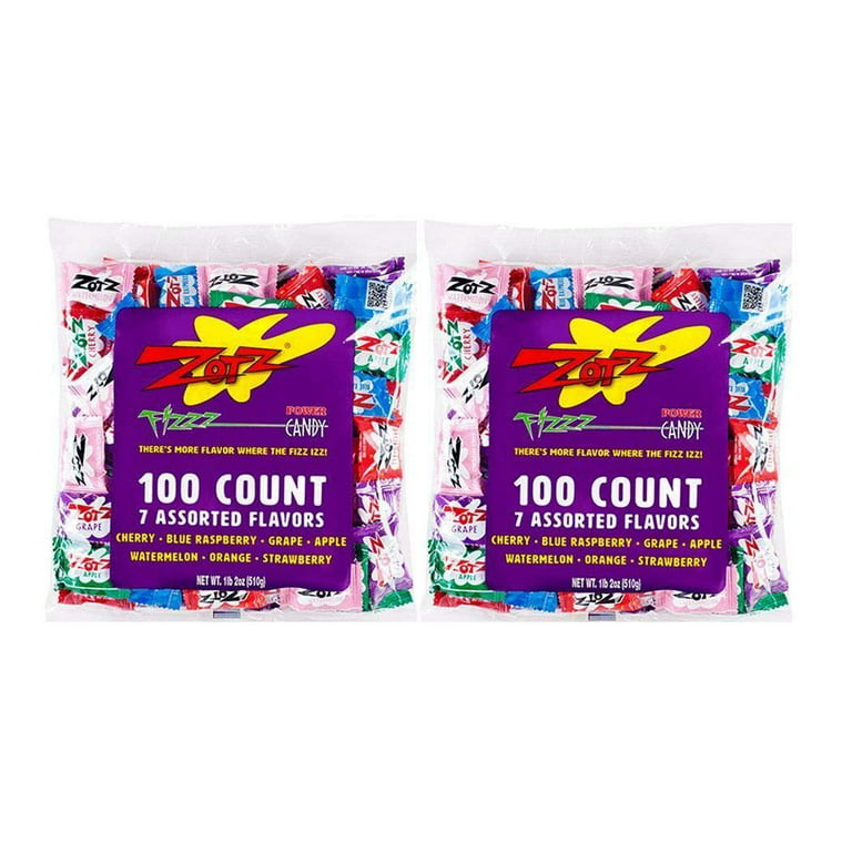  Zotz Fizzy Candy Zots Candies, 200 Pieces Bulk Pack Assorted  Flavors Fizz Candy, Cherry Blue Raspberry Grape Apple Watermelon Orange and  Strawberry, with Nosh Pack Candy Bag : Grocery 