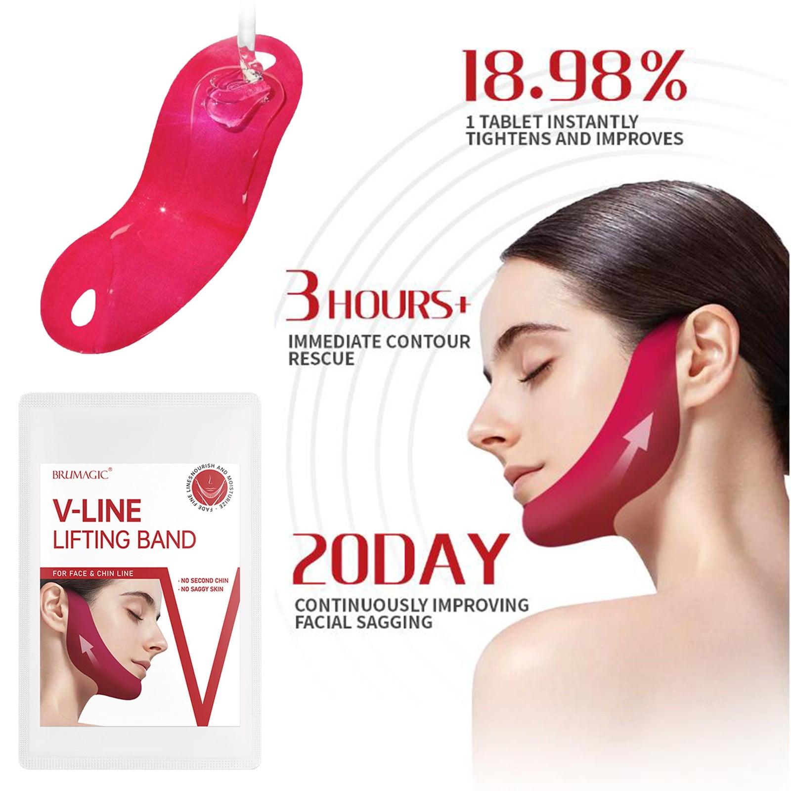 Zougou V Face Mask, Red Hydrogel Hanging Ear Mask To Enhance Tension ...