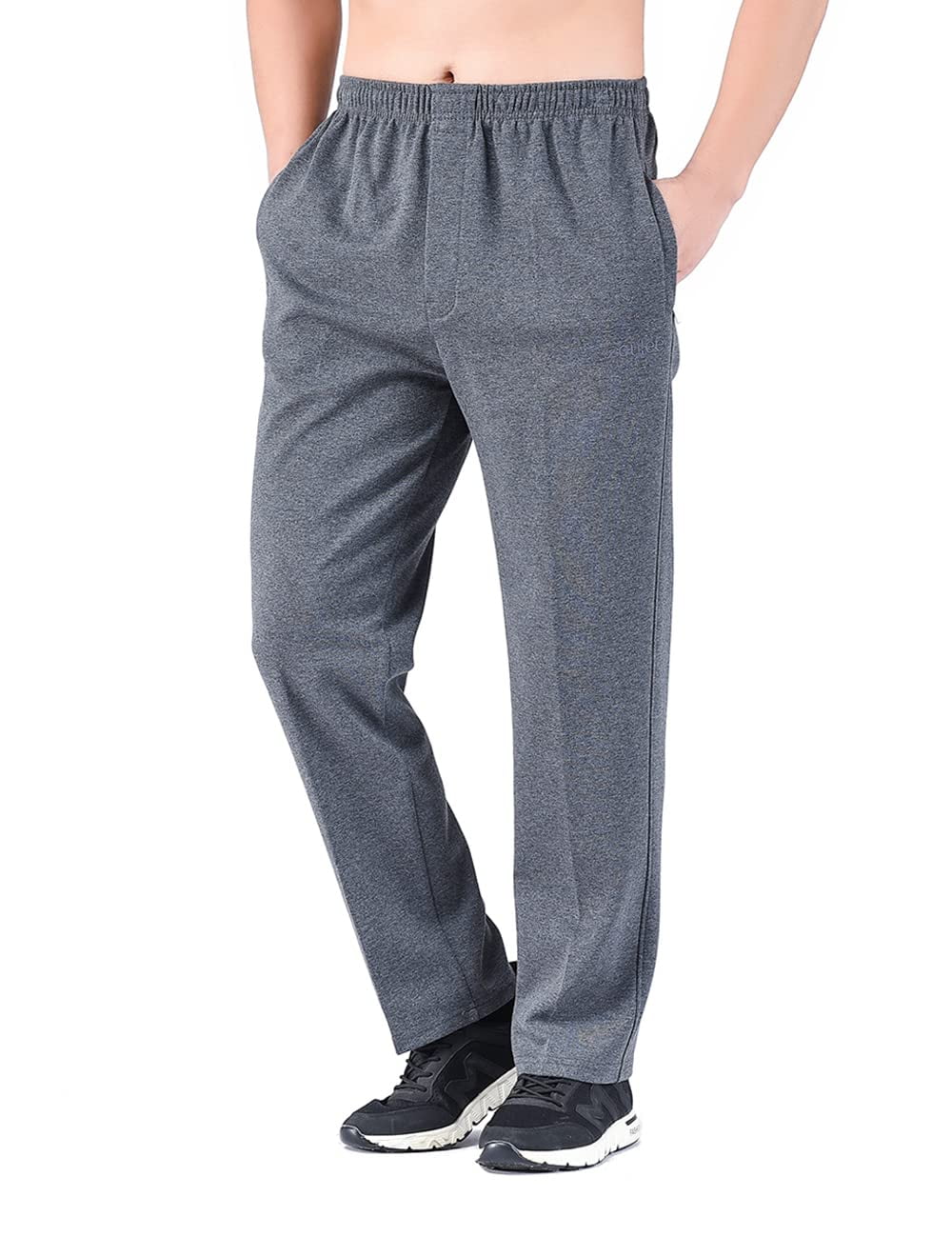 Zoulee Men's Front Zip Open-Bottom Sports Pants Sweatpants Trousers Dark  Grey L