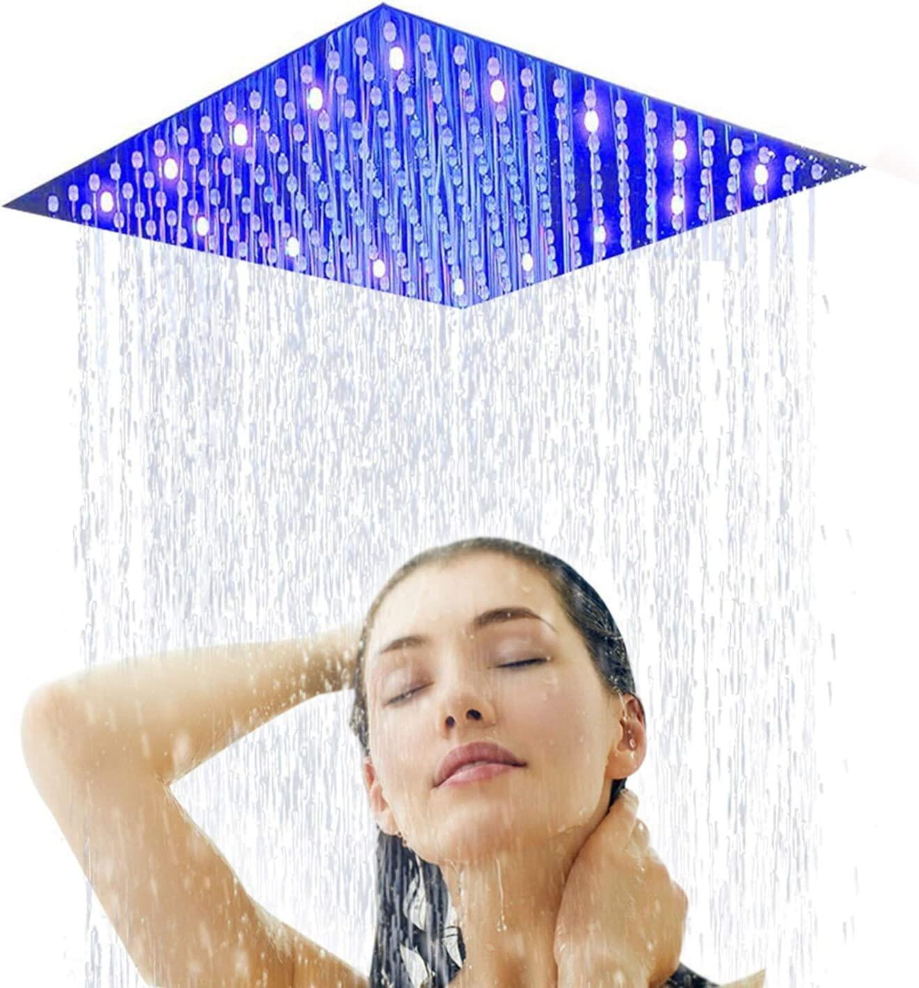 Zovajonia 16 Inch Chrome LED Rainfall Shower Head Square Ultra Thin ...