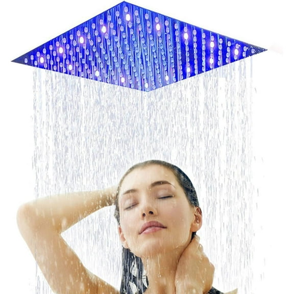 Zovajonia 16" LED Shower Head Rainfall Square Top Sprayer For Shower Faucet Brushed Nickel