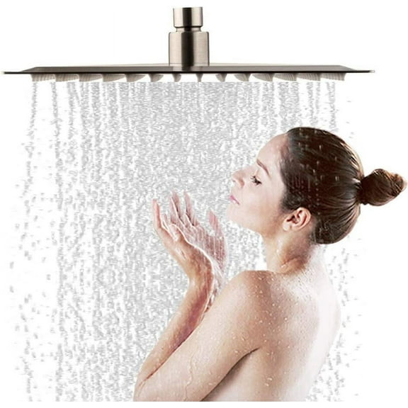 Zovajonia 16 in Square Rainfall Shower Head Ultra thin Overhead Sprayer Brushed Nickel