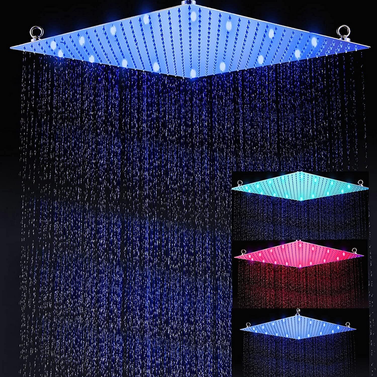 Zovajonia 20 Inch Square LED Rainfall Shower Head, Ceiling Mounted ...