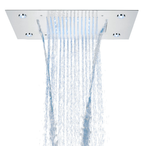 Zovajonia 20 X 14 Inch LED Shower Head Rain Shower Head Multi Functions Showerheads Square Ceiling Mounted Bathroom Shower Heads Waterfall Rainfall Shower Head High Pressure Bath Shower Chrome