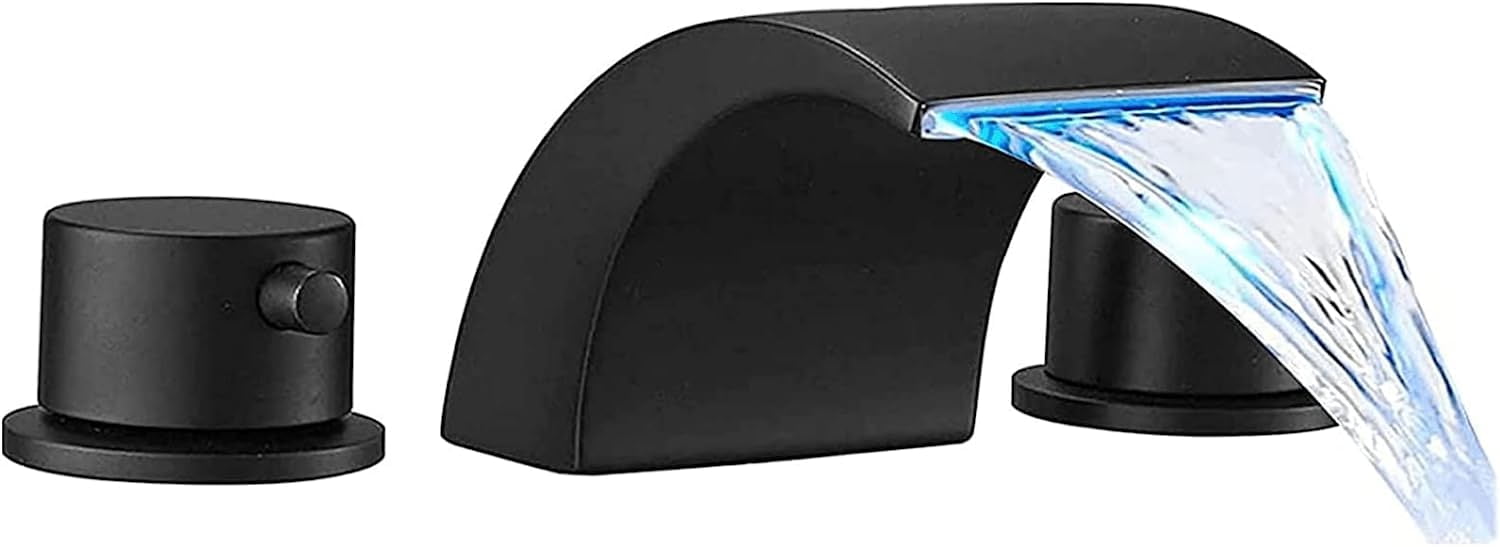 Zovajonia Modern 3 Hole Bathroom Faucet with Dual Crystal Knobs and LED