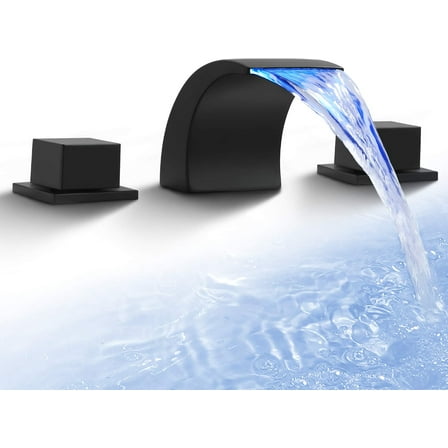 Zovajonia 3 Hole Bathroom Faucet, Matte Black Dual Crystal Knobs Vanity Basin LED Sink Faucet Mixer Bronze Bath Faucets ,Widespread bathroom faucets for sink 3 hole Waterfall Tub Faucet